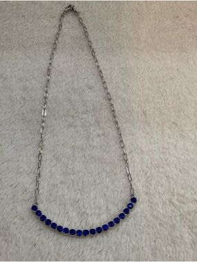 Silver Chain Necklace with Royal Blue Crystal Stations